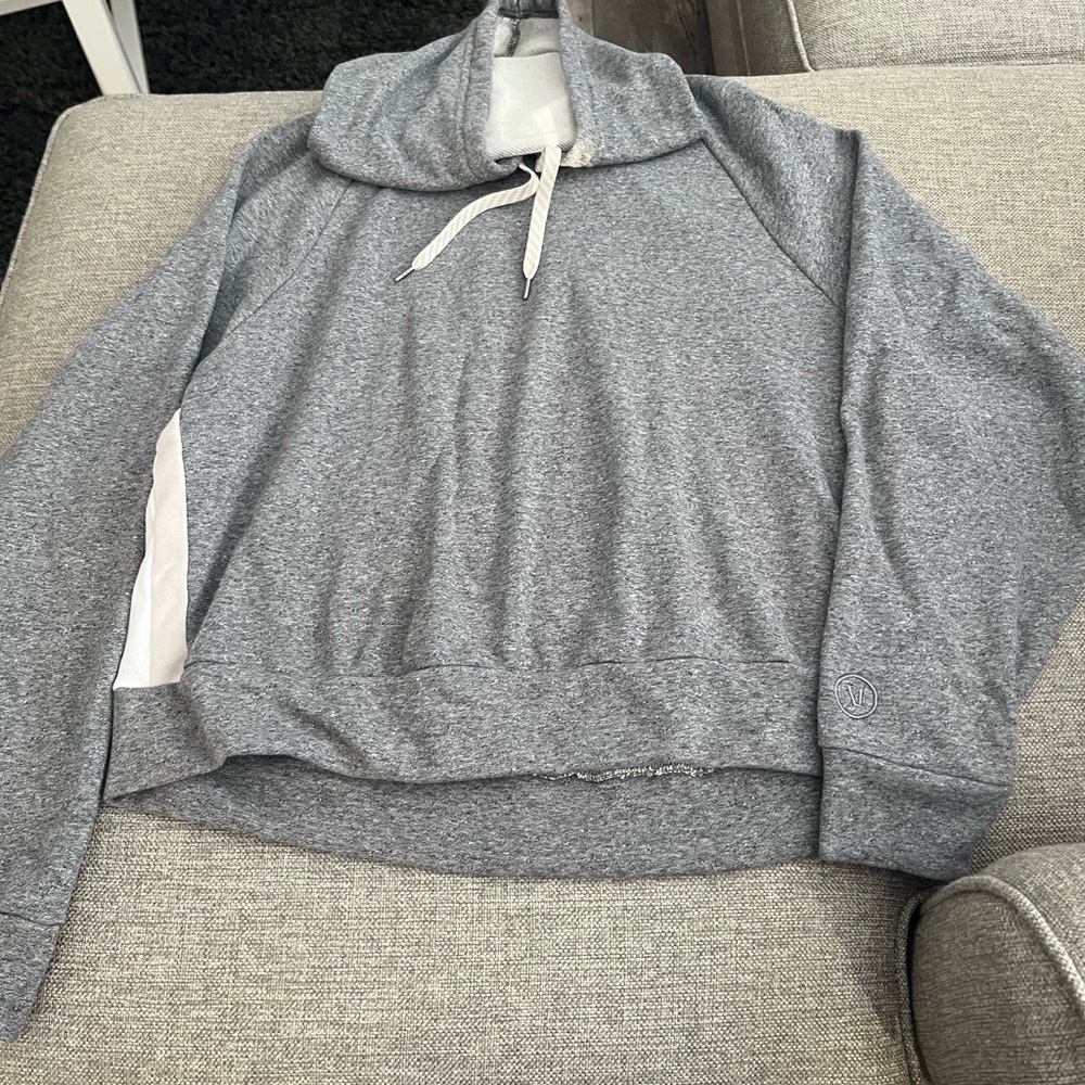 Vuori Heathered Gray Pullover Hoodie With Striped Accents